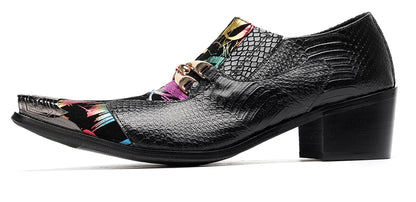 Mens Metal Tip Toe Chain Buckle Exotic Crocodile Pattern Western Loafers