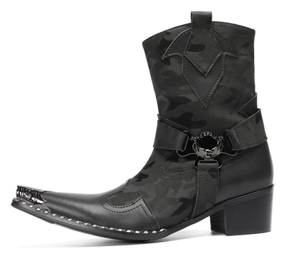 Mens Top-Grain Leather High Top Western Cowboy Boots
