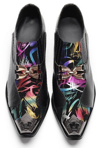 Mens Metal Tip Toe Chain Buckle Exotic Crocodile Pattern Western Loafers