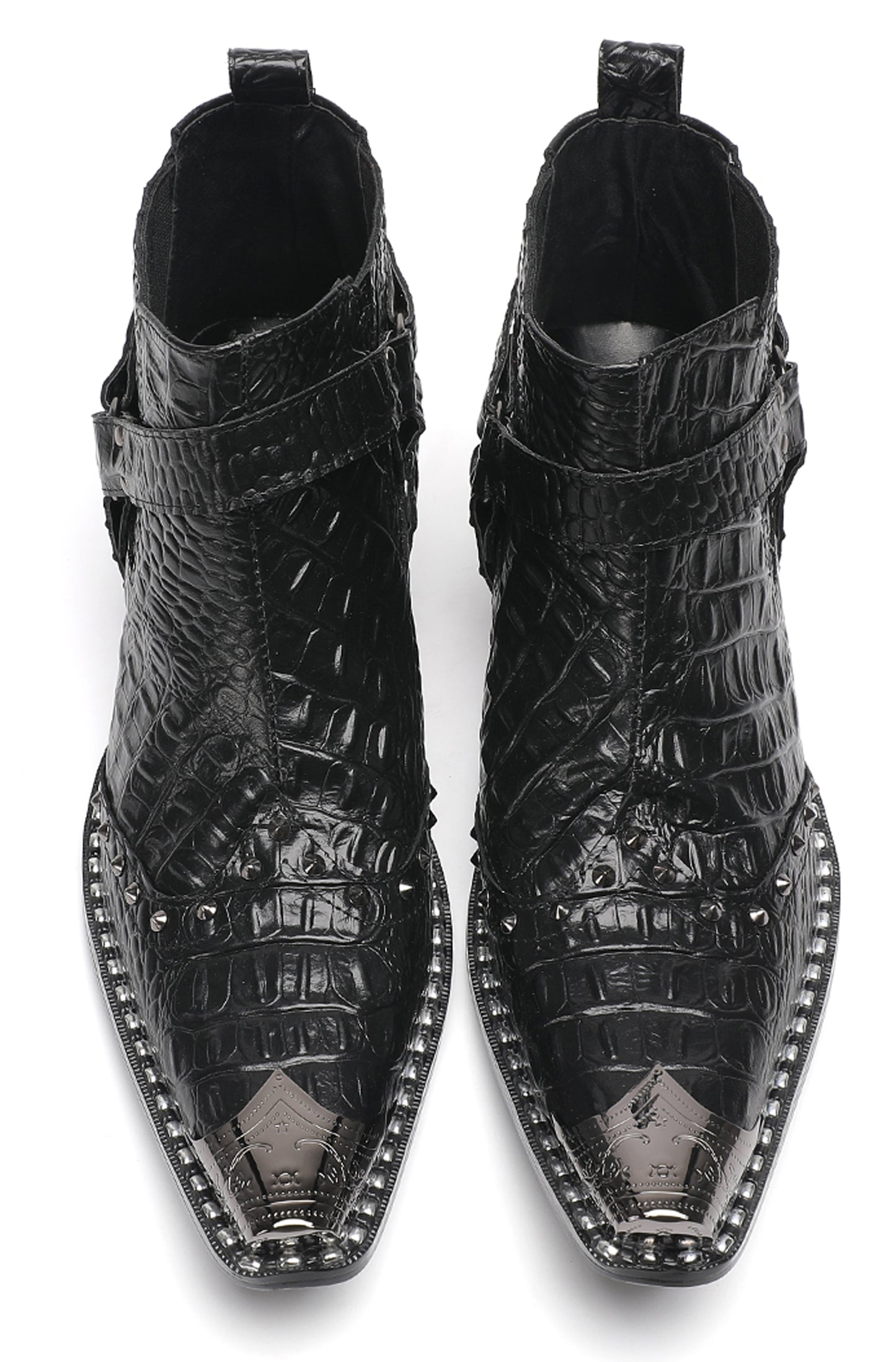 Mens Metallic Detail Snakeskin Abstract Print Ankle Western Boots