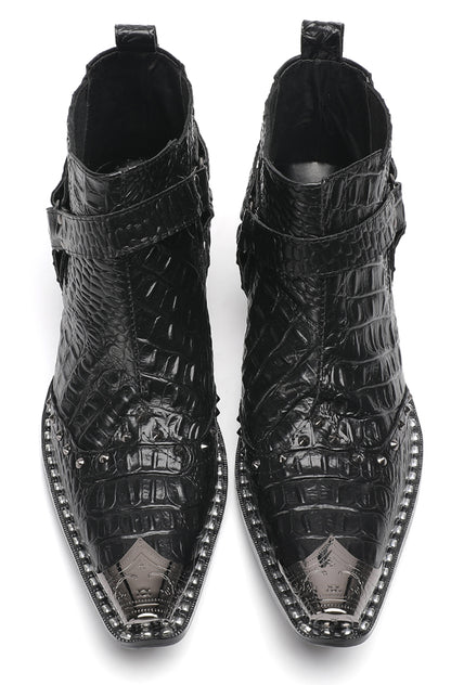 Mens Metallic Detail Snakeskin Abstract Print Ankle Western Boots