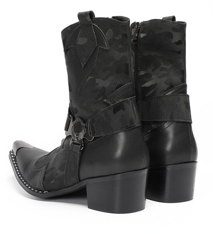 Mens Top-Grain Leather High Top Western Cowboy Boots