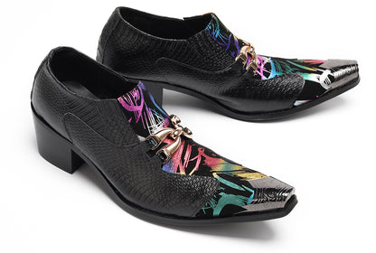 Mens Metal Tip Toe Chain Buckle Exotic Crocodile Pattern Western Loafers