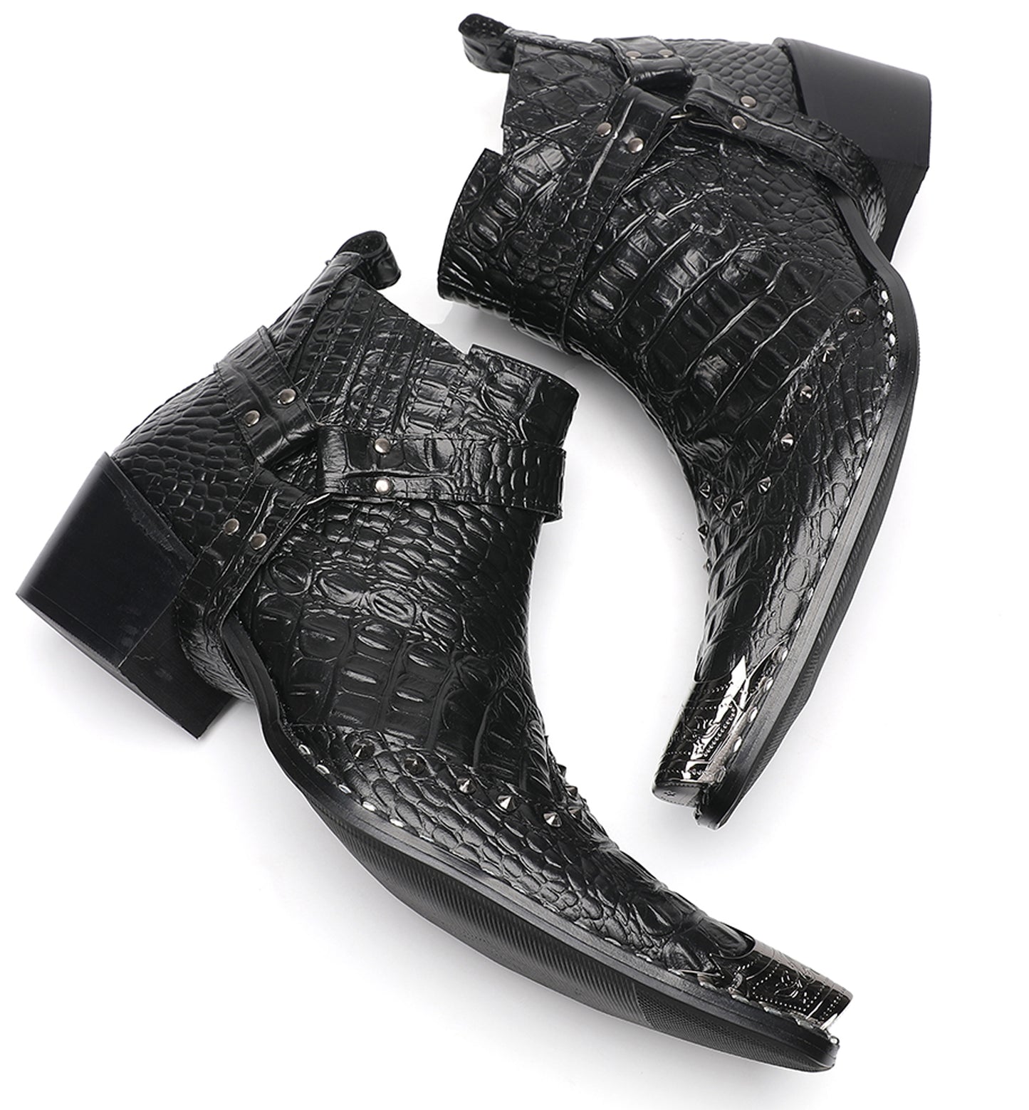 Mens Metallic Detail Snakeskin Abstract Print Ankle Western Boots