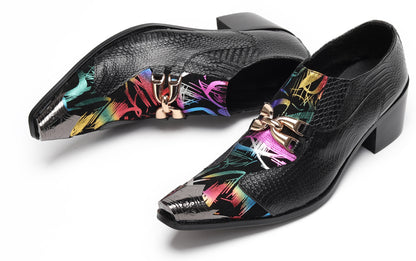 Mens Metal Tip Toe Chain Buckle Exotic Crocodile Pattern Western Loafers