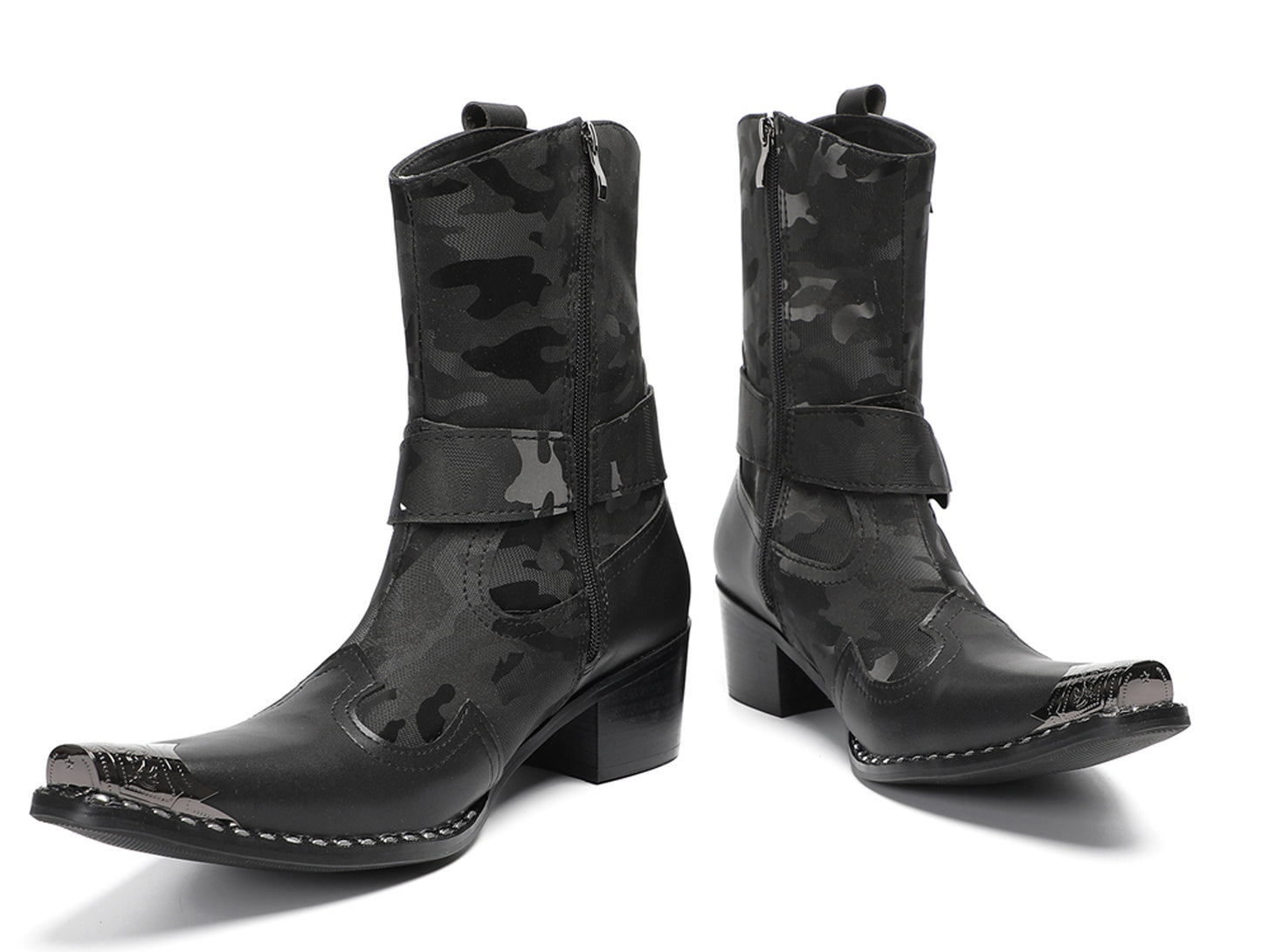 Mens Top-Grain Leather High Top Western Cowboy Boots