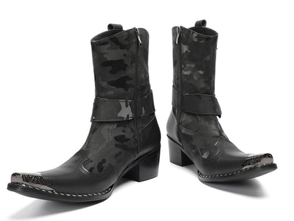 Mens Top-Grain Leather High Top Western Cowboy Boots