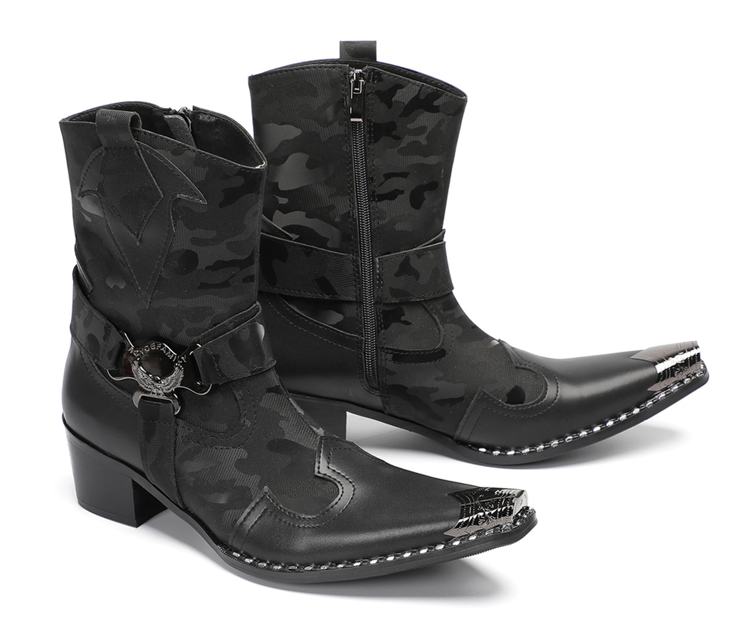 Mens Top-Grain Leather High Top Western Cowboy Boots