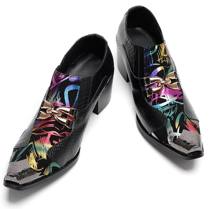 Mens Metal Tip Toe Chain Buckle Exotic Crocodile Pattern Western Loafers