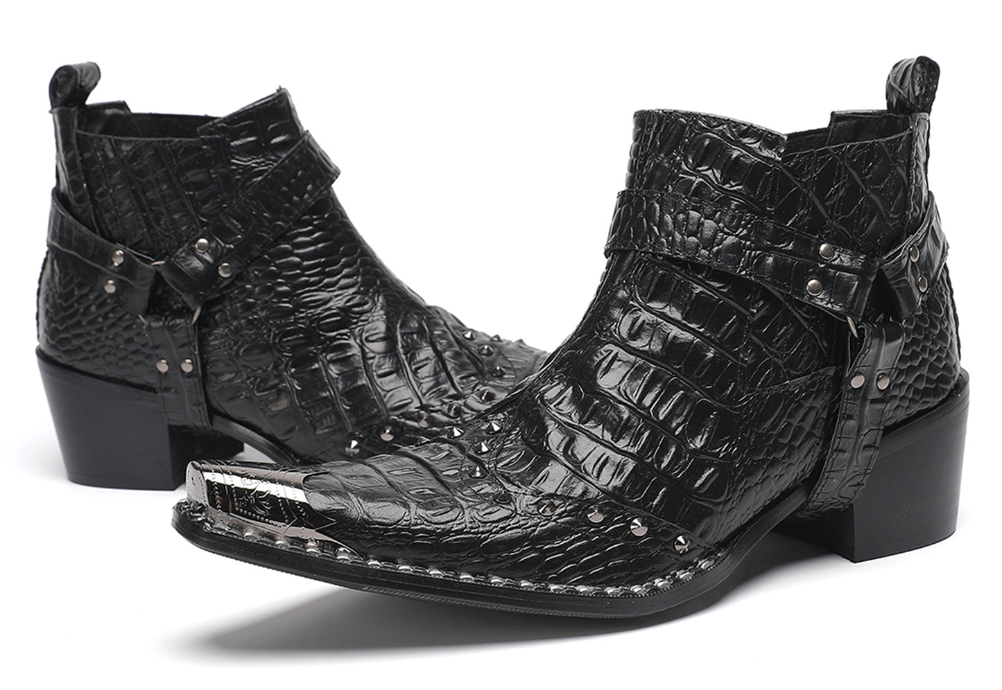 Mens Metallic Detail Snakeskin Abstract Print Ankle Western Boots
