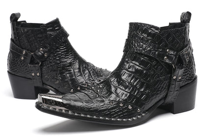 Mens Metallic Detail Snakeskin Abstract Print Ankle Western Boots
