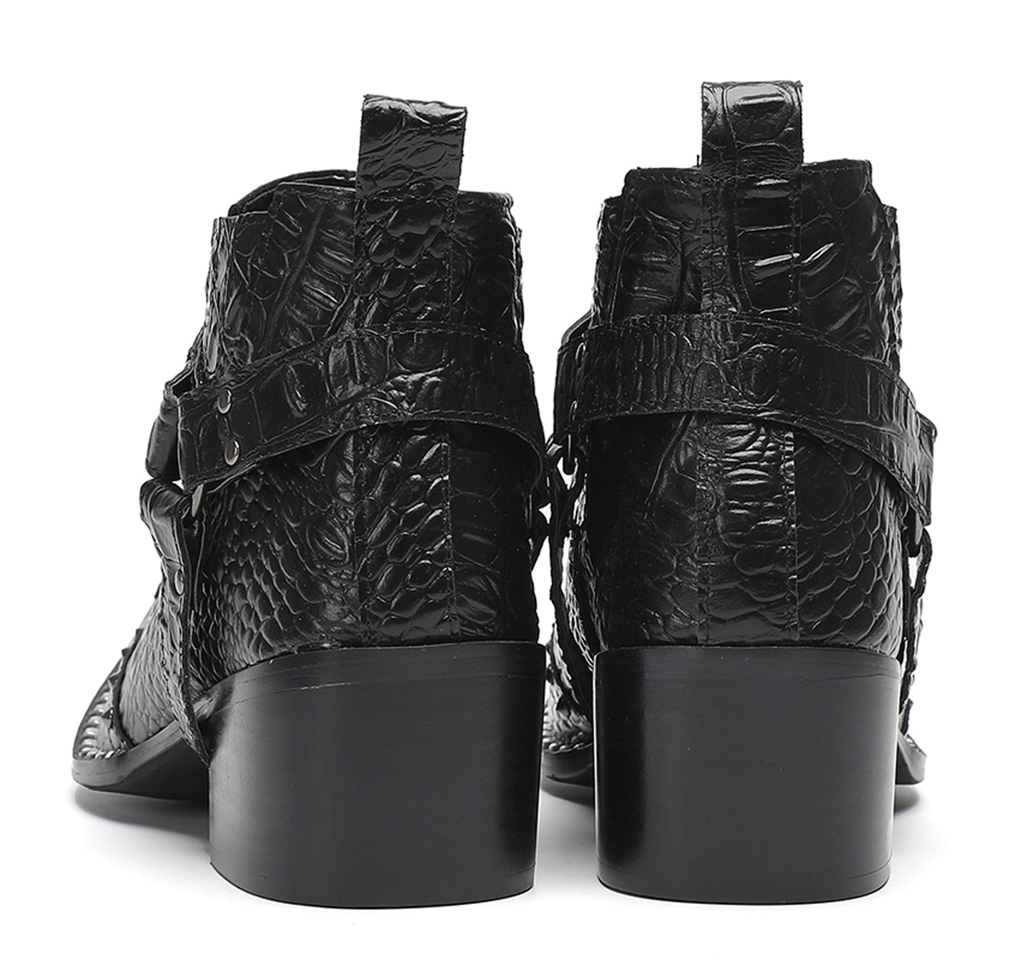 Mens Metallic Detail Snakeskin Abstract Print Ankle Western Boots