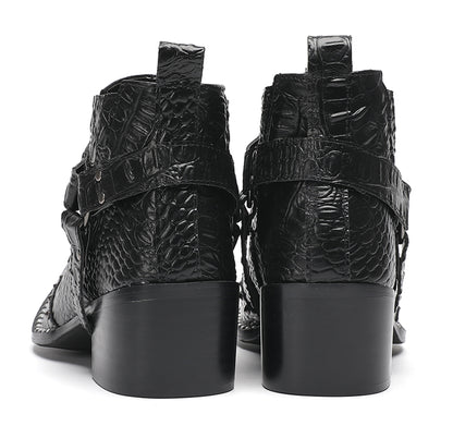 Mens Metallic Detail Snakeskin Abstract Print Ankle Western Boots