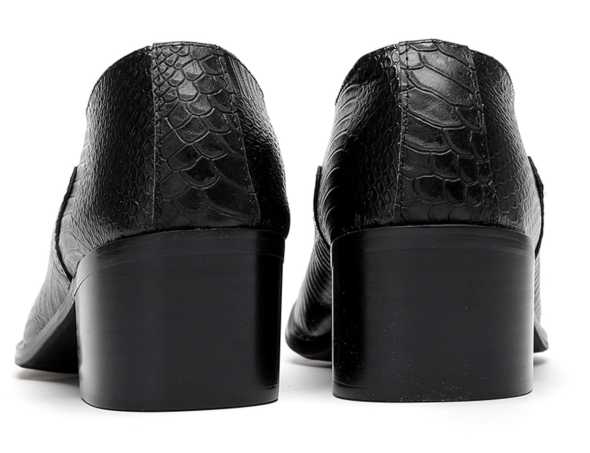 Mens Metal Tip Toe Chain Buckle Exotic Crocodile Pattern Western Loafers