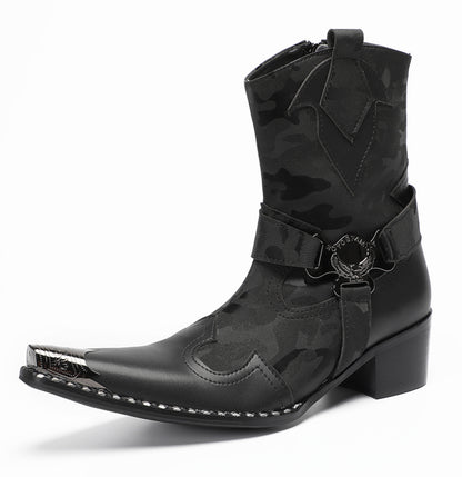 Mens Top-Grain Leather High Top Western Cowboy Boots