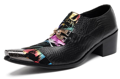 Mens Metal Tip Toe Chain Buckle Exotic Crocodile Pattern Western Loafers