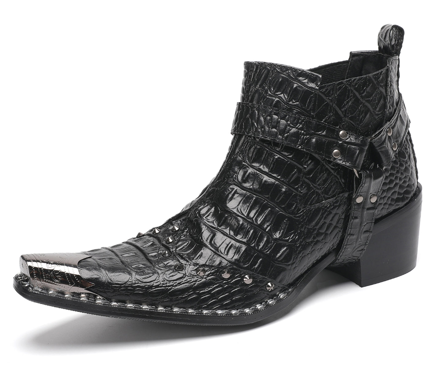 Mens Metallic Detail Snakeskin Abstract Print Ankle Western Boots
