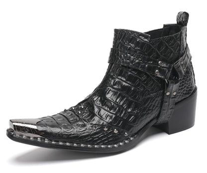 Mens Metallic Detail Snakeskin Abstract Print Ankle Western Boots