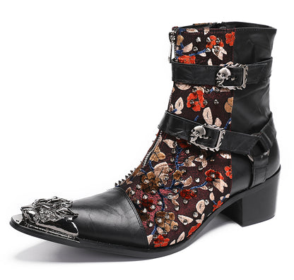 Mens Party Dress Metal-Tip Toe Skeleton Button Cowboy Western Boots