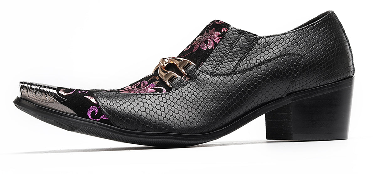 Mens Metal Tip Toe Chain Buckle Exotic Crocodile Pattern Western Loafers