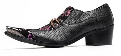 Mens Metal Tip Toe Chain Buckle Exotic Crocodile Pattern Western Loafers