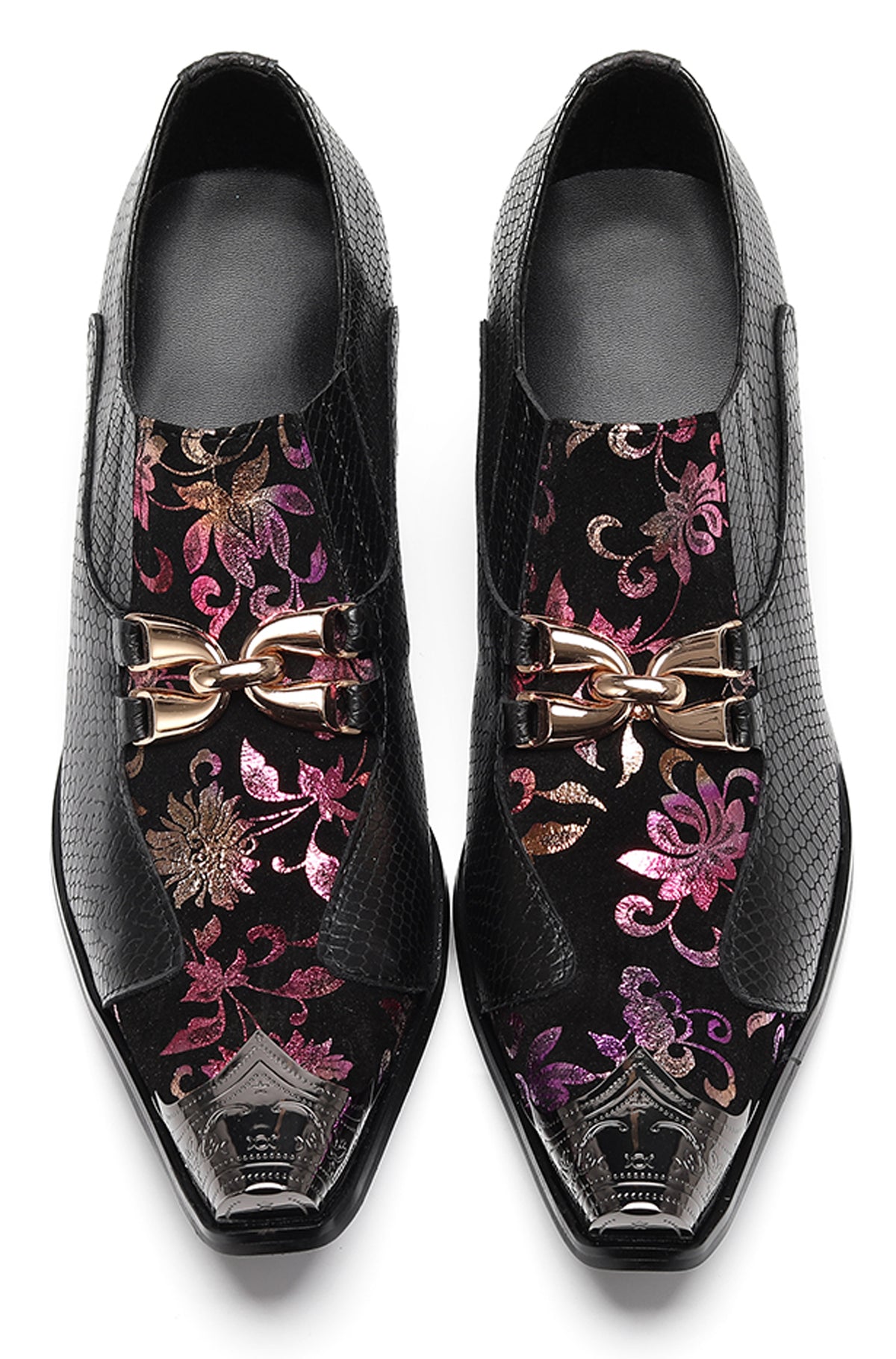 Mens Metal Tip Toe Chain Buckle Exotic Crocodile Pattern Western Loafers