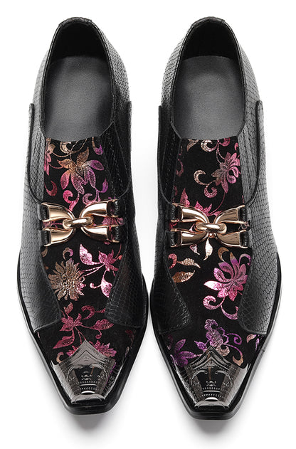 Mens Metal Tip Toe Chain Buckle Exotic Crocodile Pattern Western Loafers