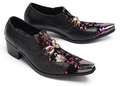 Mens Metal Tip Toe Chain Buckle Exotic Crocodile Pattern Western Loafers