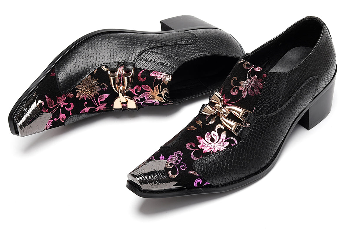 Mens Metal Tip Toe Chain Buckle Exotic Crocodile Pattern Western Loafers