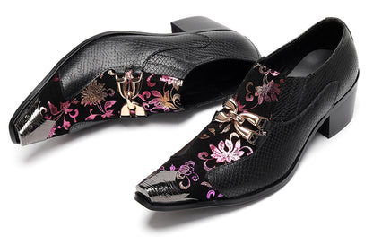 Mens Metal Tip Toe Chain Buckle Exotic Crocodile Pattern Western Loafers