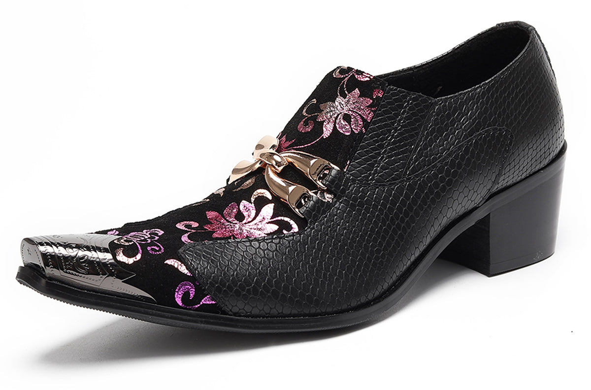 Mens Metal Tip Toe Chain Buckle Exotic Crocodile Pattern Western Loafers