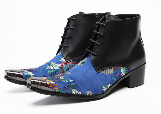 Men’s Colorful Floral Print Ankle Cowboy Western Oxfords Boots
