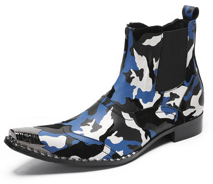 Mens Genuine Leather Metal Pointed Toe Side Zipper Ankle Western Boots