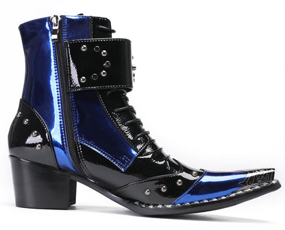 Mens Genuine Leather Metal Wingtip Toe Buckle Bead Details Cowboy Western Boots
