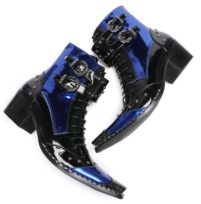 Mens Genuine Leather Metal Wingtip Toe Buckle Bead Details Cowboy Western Boots