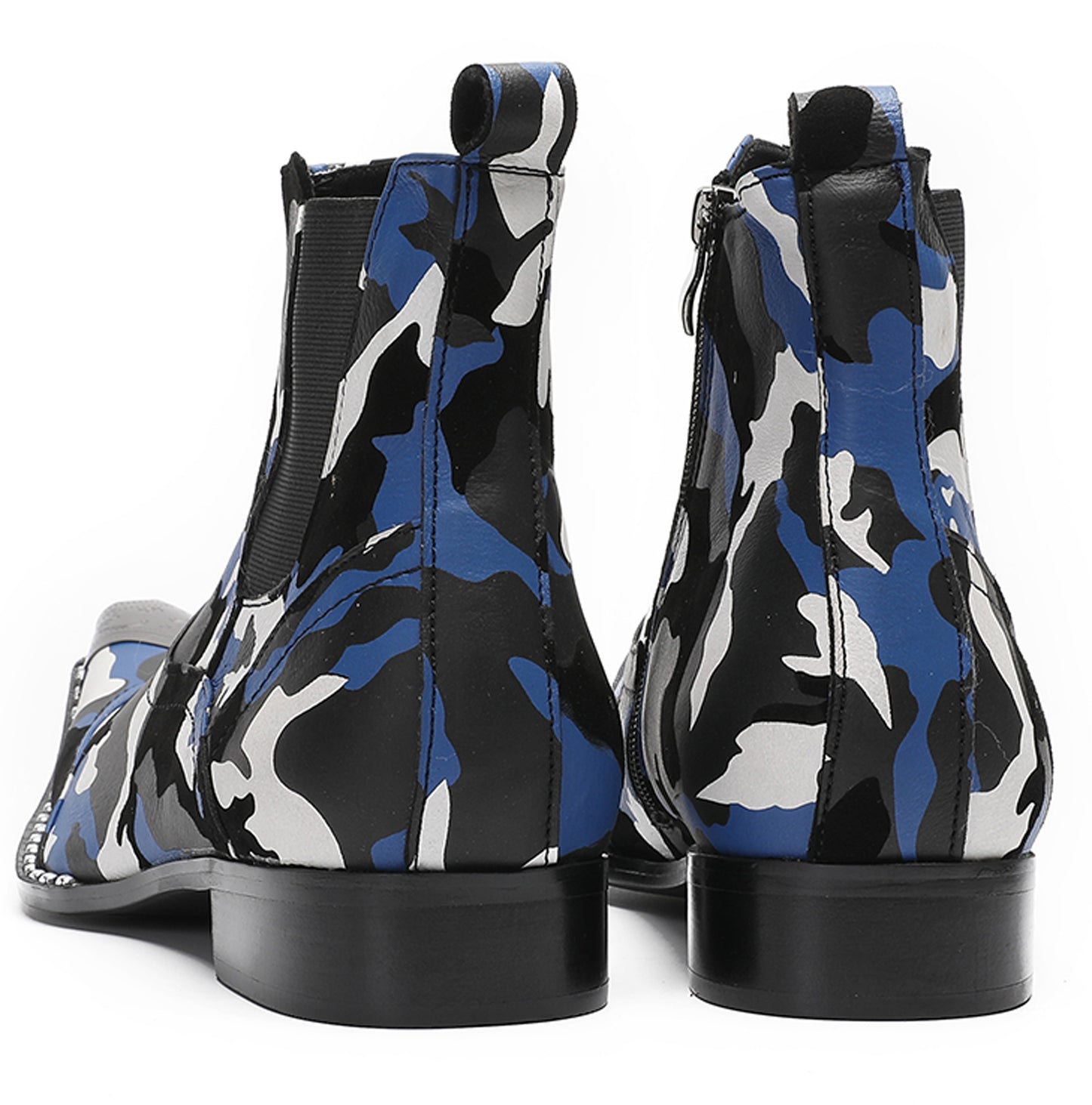 Mens Genuine Leather Metal Pointed Toe Side Zipper Ankle Western Boots