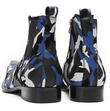 Mens Genuine Leather Metal Pointed Toe Side Zipper Ankle Western Boots