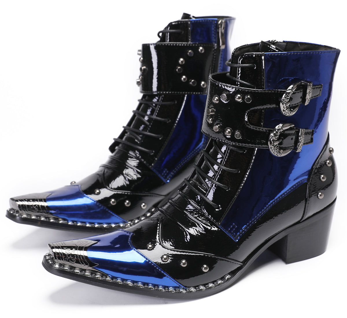 Mens Genuine Leather Metal Wingtip Toe Buckle Bead Details Cowboy Western Boots
