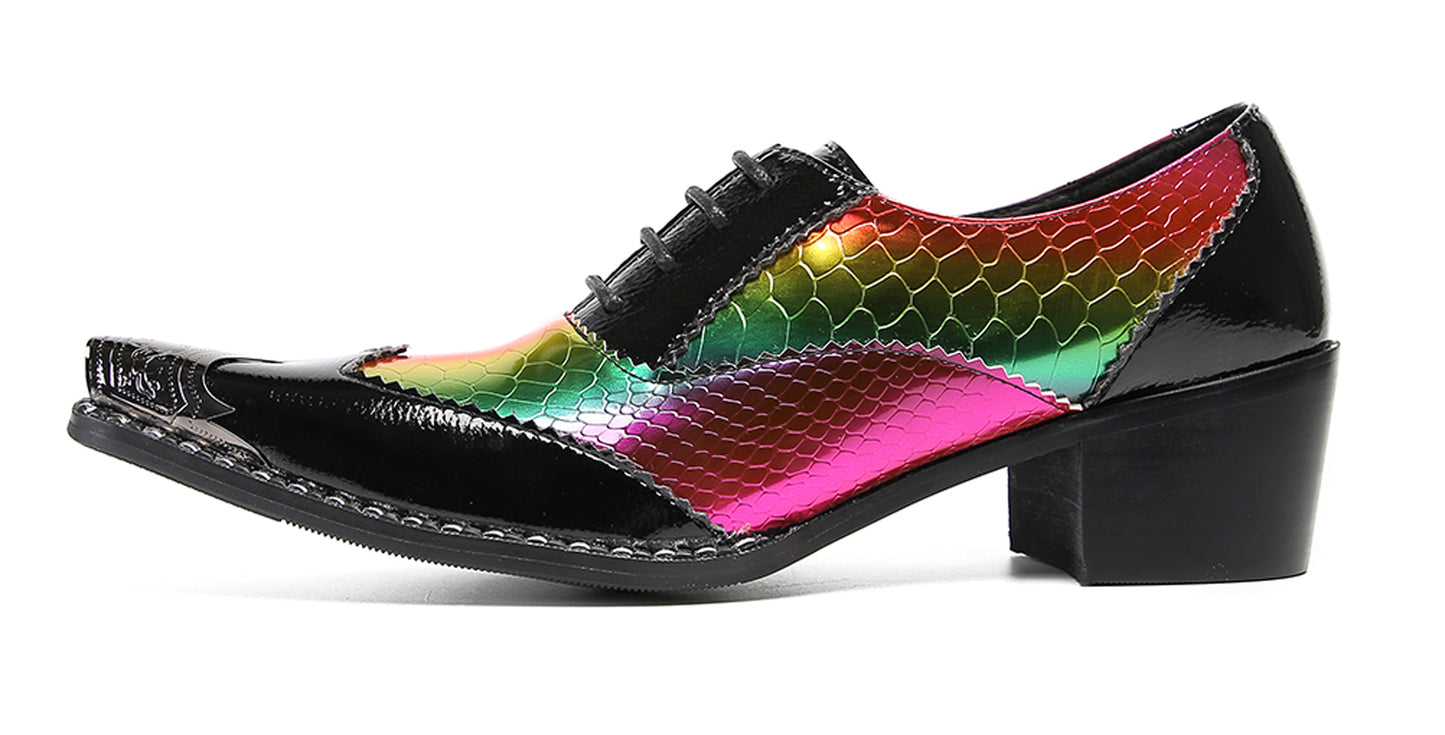 Men‘s Metal Toe Cap Two-Tone Wingtip Oxfords Western Shoes