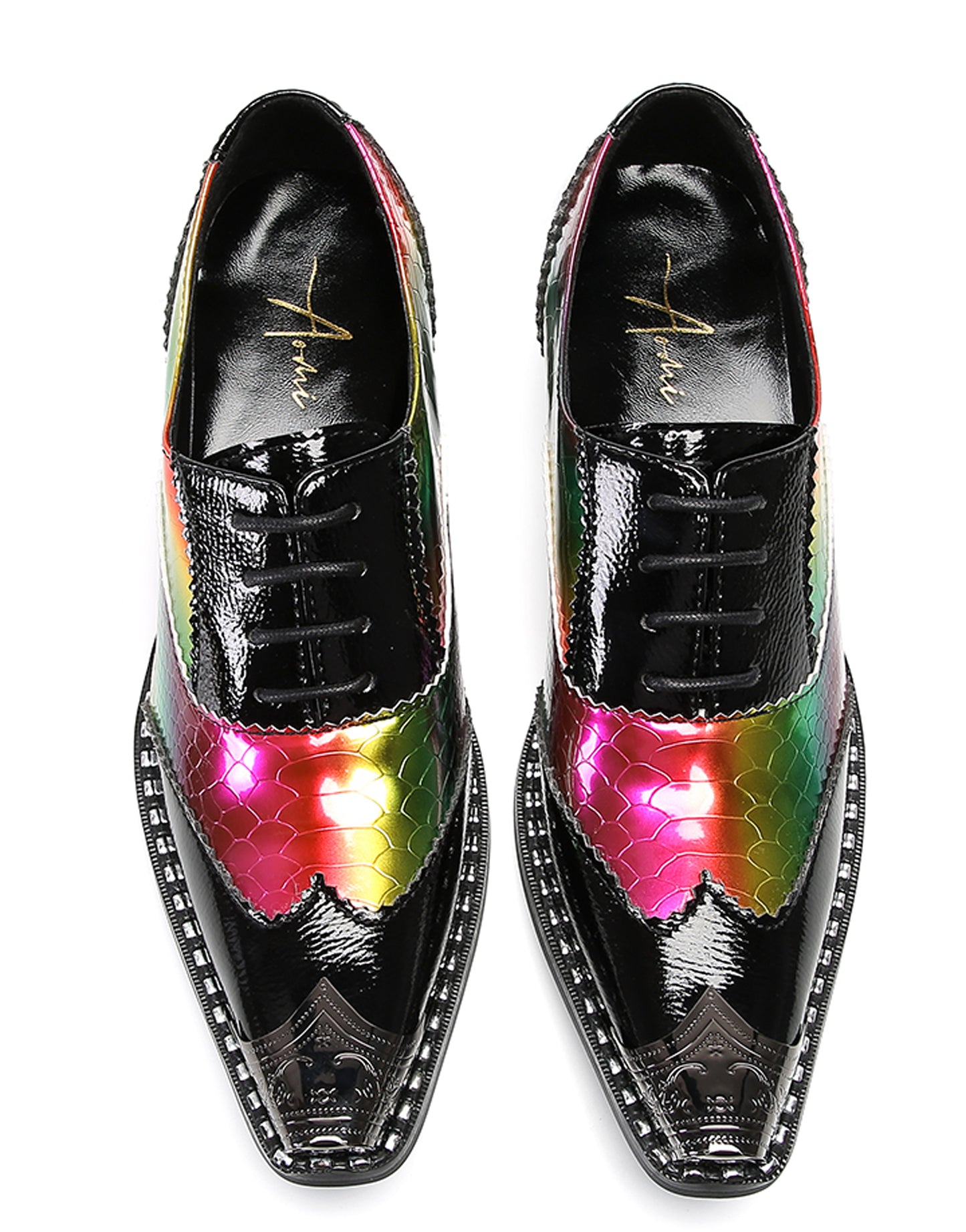 Men‘s Metal Toe Cap Two-Tone Wingtip Oxfords Western Shoes