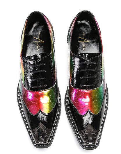 Men‘s Metal Toe Cap Two-Tone Wingtip Oxfords Western Shoes