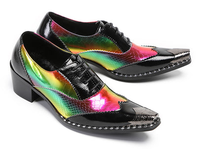 Men‘s Metal Toe Cap Two-Tone Wingtip Oxfords Western Shoes