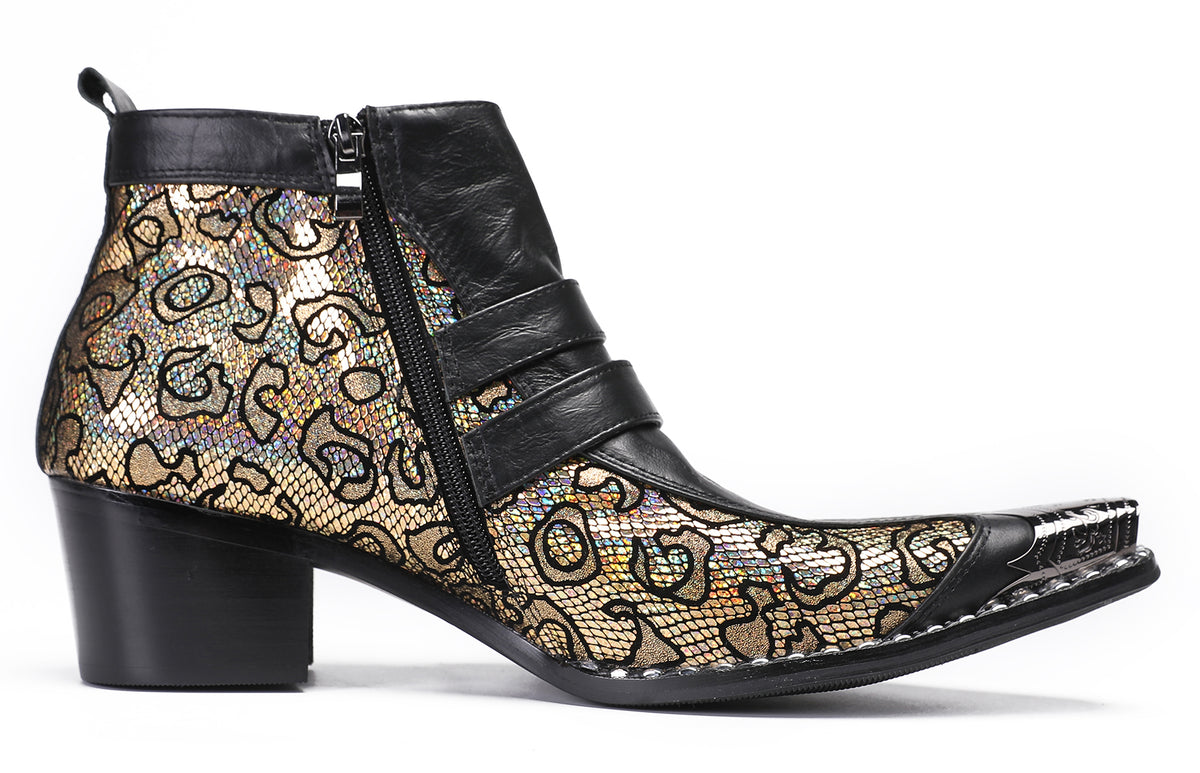 Mens Genuine Leather Double Buckle Rock Singer Ankle Western Boots
