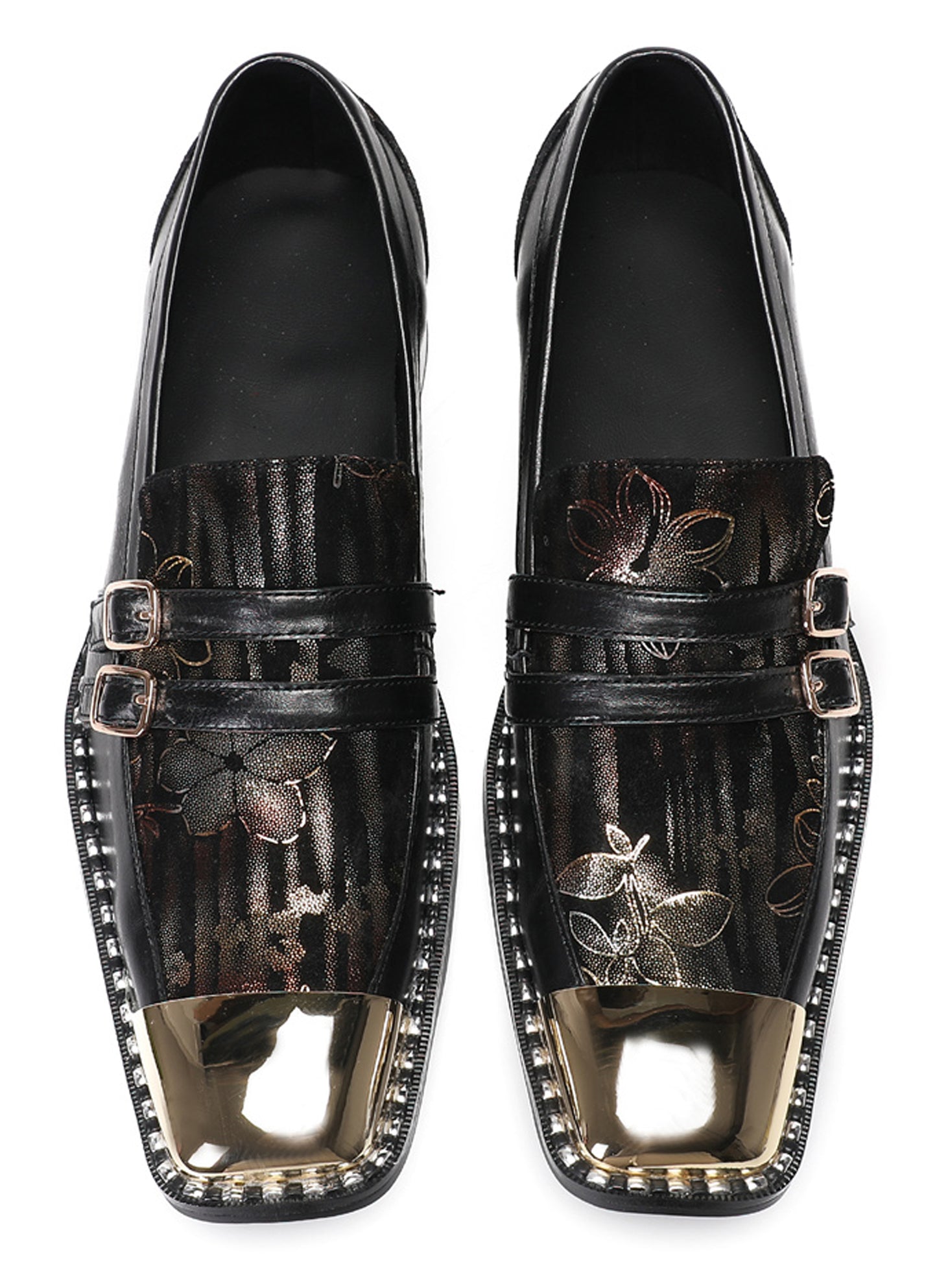 Mens Genuine Leather Buckles Metal Square Toe Western Loafers