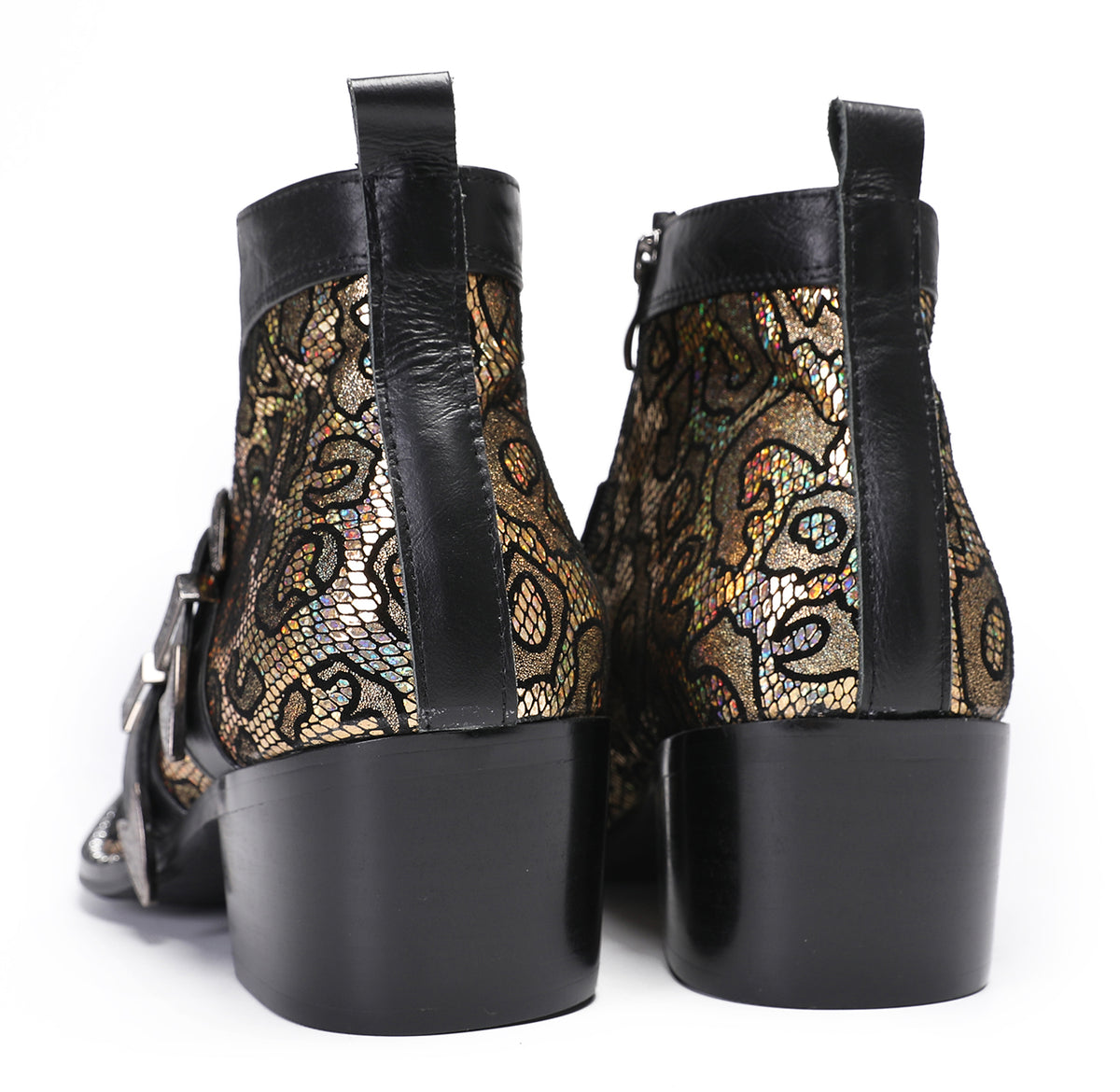 Mens Genuine Leather Double Buckle Rock Singer Ankle Western Boots