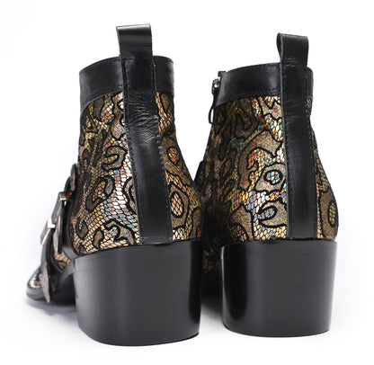 Mens Genuine Leather Double Buckle Rock Singer Ankle Western Boots