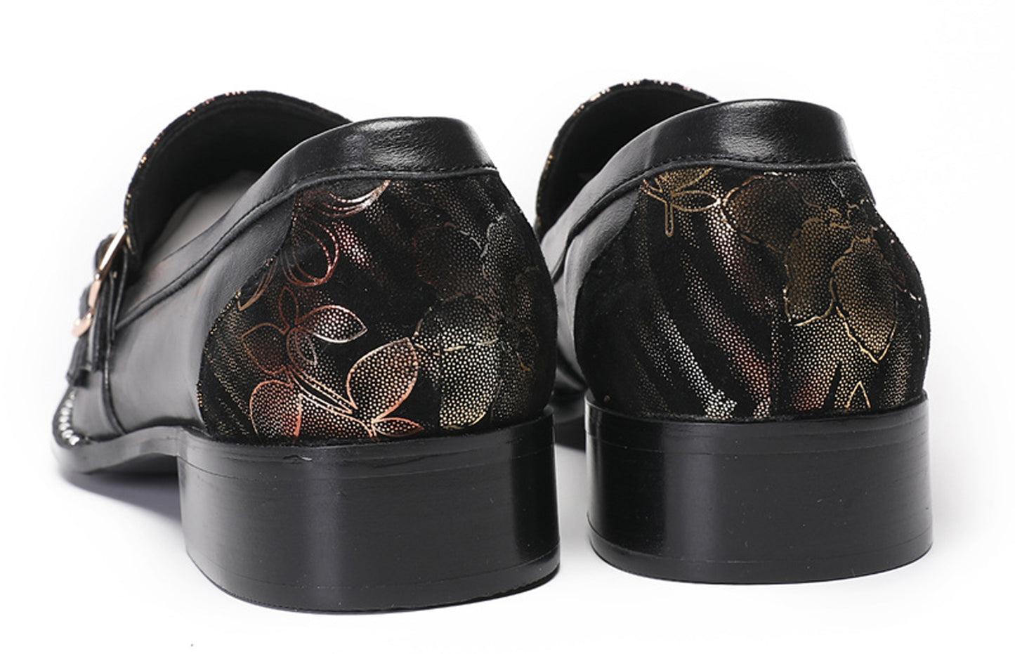 Mens Genuine Leather Buckles Metal Square Toe Western Loafers