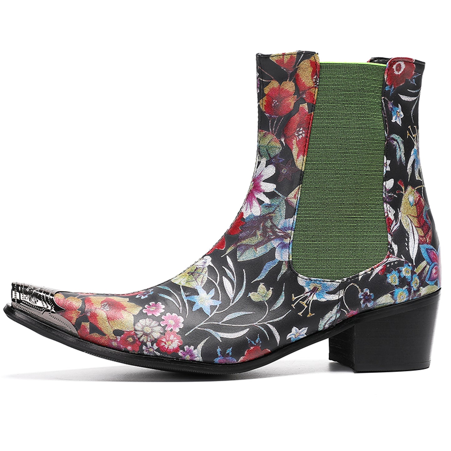 Mens Handmade Floral Top-Grain Leather Chelsea Boots