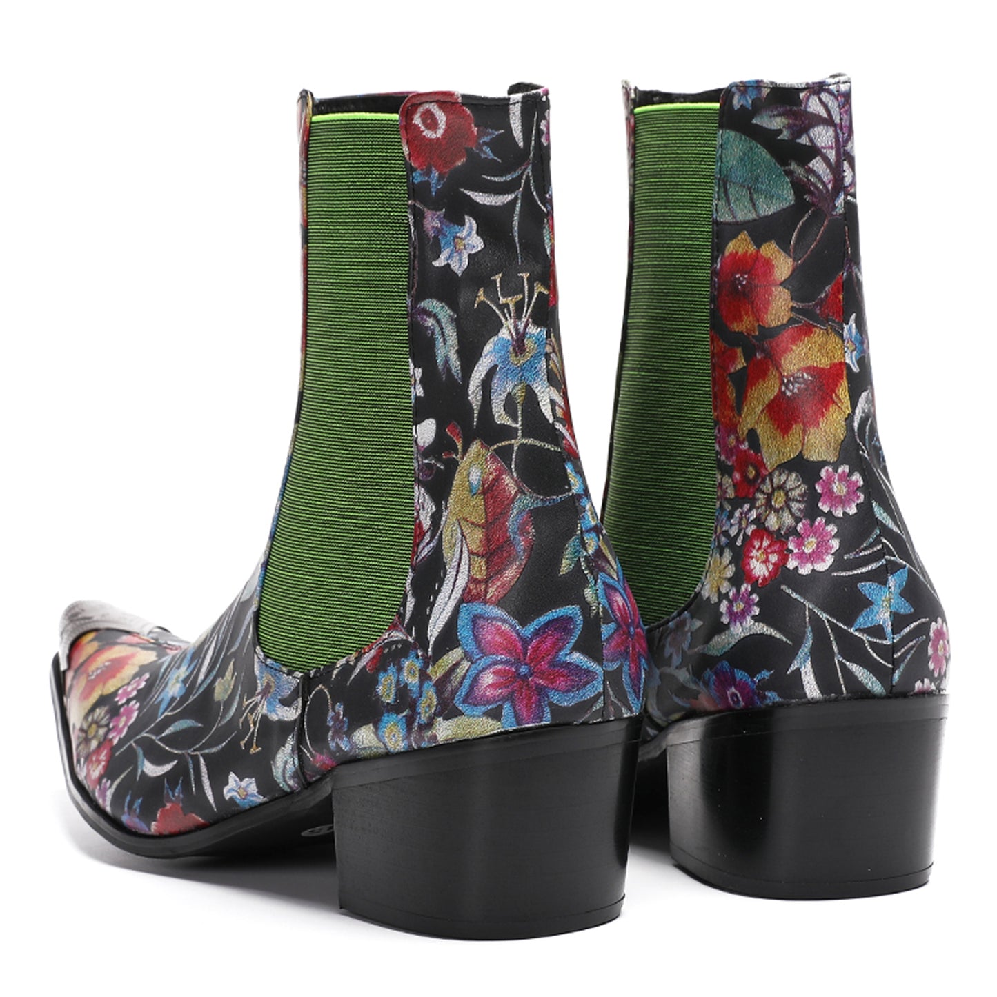 Mens Handmade Floral Top-Grain Leather Chelsea Boots