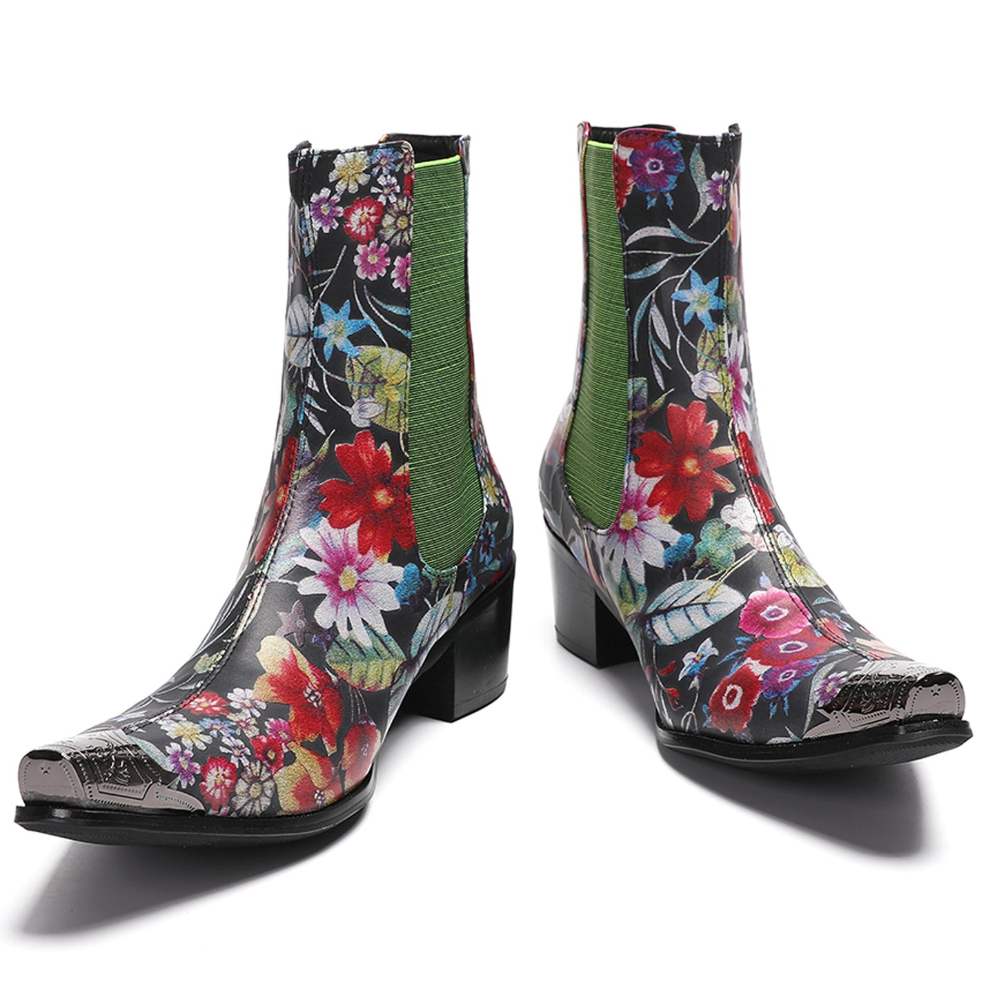 Mens Handmade Floral Top-Grain Leather Chelsea Boots
